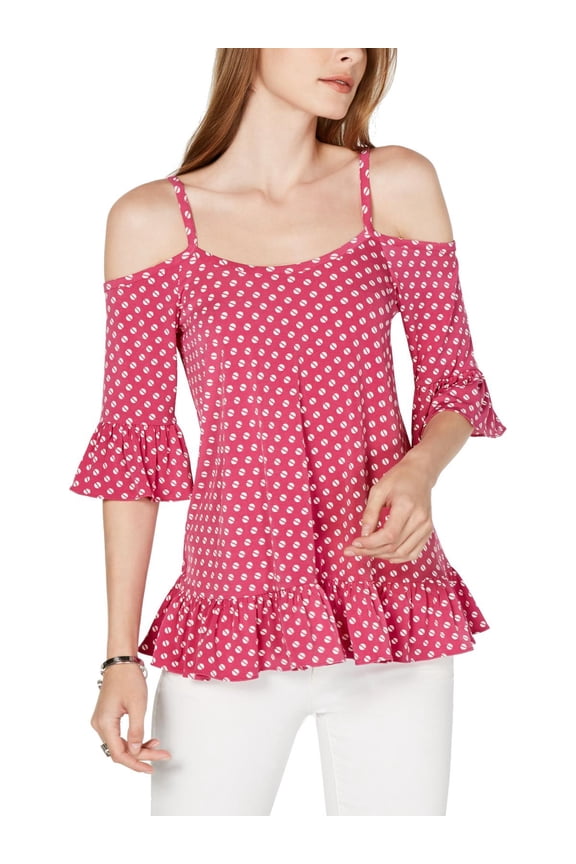 Womens Pink Printed Bell Sleeve Square Neck Top Size: XS