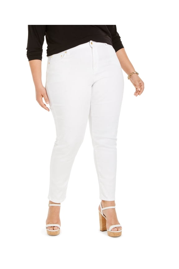 Womens White Zippered Pocketed Skinny Logo Plate Wear To Work High Waist Jeans Plus 22W
