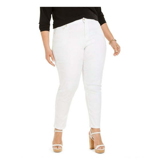 MICHAEL KORS Womens White Zippered Pocketed Skinny Logo Plate Wear To Work High Waist Jeans Plus 22W