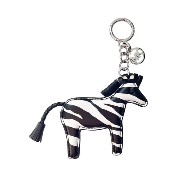 Michael Kors Women's Zebra Animal Print Keychain Key Fob Bag Charm (Black & White)