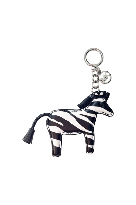 Women's Zebra Animal Print Keychain Key Fob Bag Charm (Black & White)