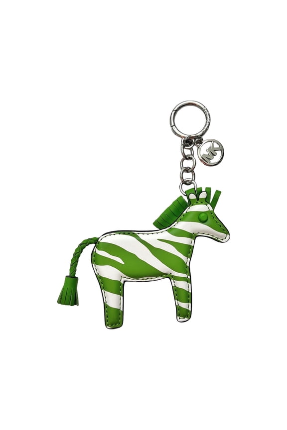 Women's Zebra Animal Print Keychain Key Fob Bag Charm (Jungle Green & White)