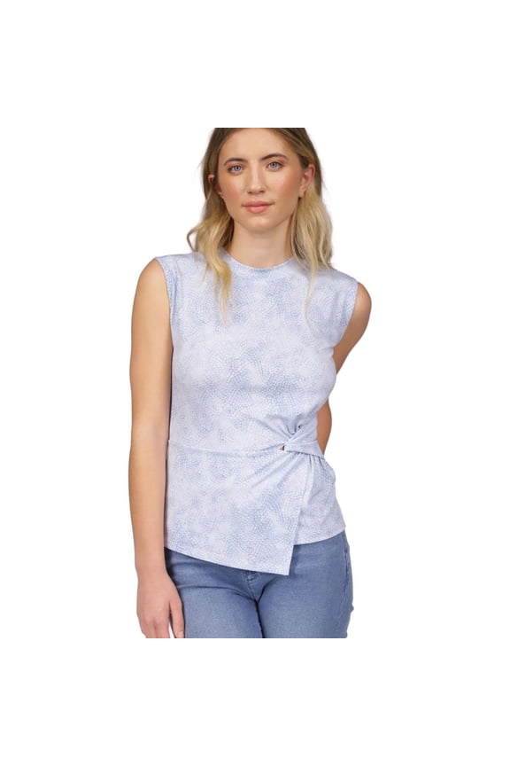 Womens Twist Front Pullover Blouse, Blue, Petite, PM