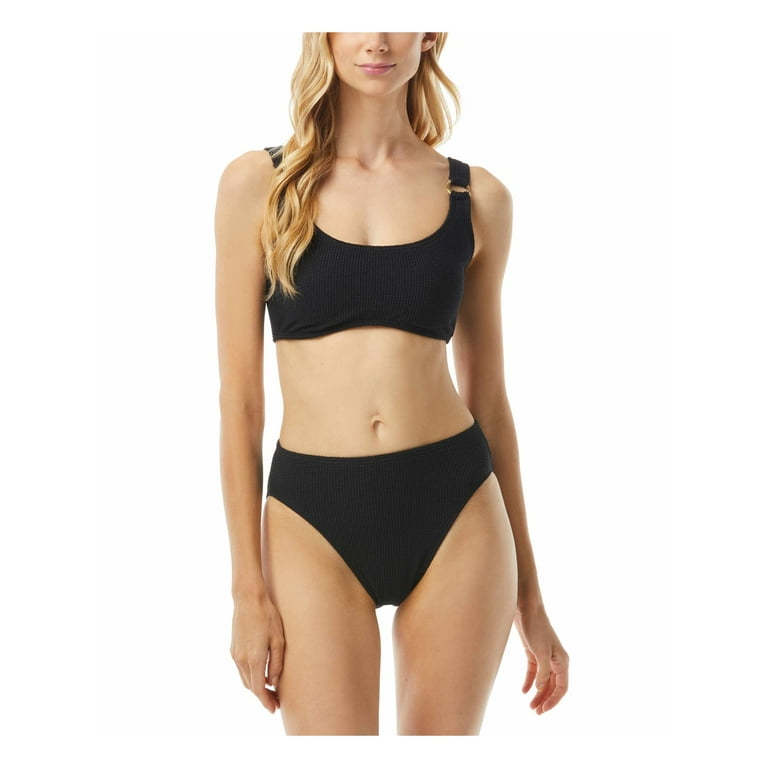 MICHAEL MICHAEL KORS Women's Black Stretch Textured Removable Cups Ring  Bralette Swimsuit Top S