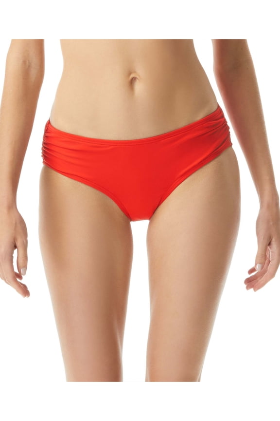 Women's Orange Stretch Lined Full Coverage Shirred Bikini Swimsuit Bottom XS