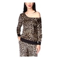 thumbnail image 1 of MICHAEL MICHAEL KORS Womens Beige Animal Print Long Sleeve Asymmetrical Neckline Evening Top XL, 1 of 4