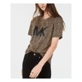 thumbnail image 1 of MICHAEL MICHAEL KORS Womens Beige Animal Print Short Sleeve Crew Neck T-Shirt Petites P\S, 1 of 2