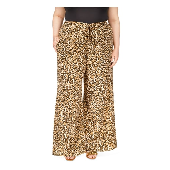 MICHAEL MICHAEL KORS Womens Beige Animal Print Wide Leg Pants Plus 2X