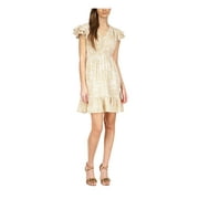 MICHAEL MICHAEL KORS Womens Beige Paisley Flutter Sleeve V Neck Short Fit + Flare Dress L