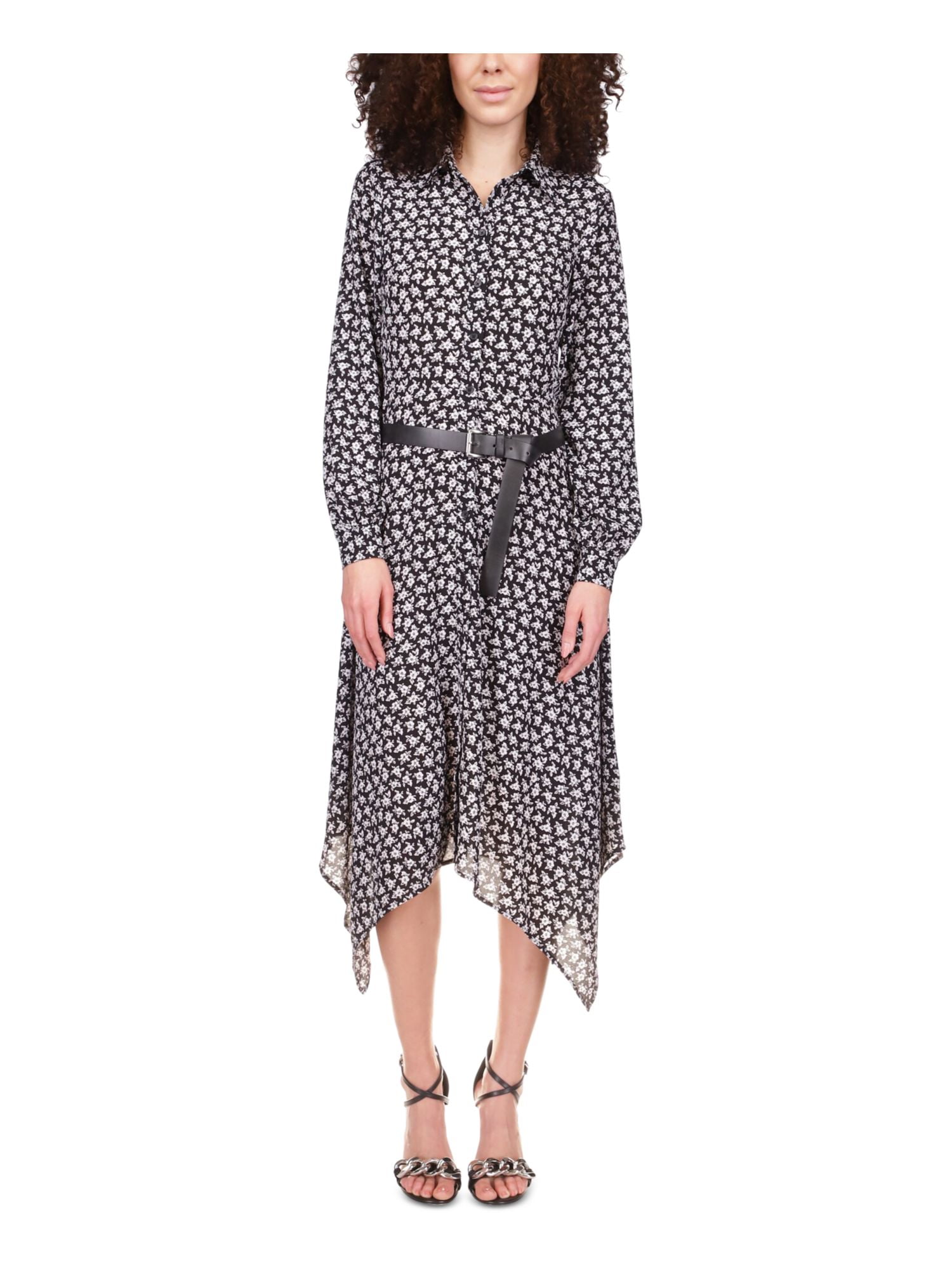 MICHAEL MICHAEL KORS Womens Black Belted Handkerchief Hem Unlined