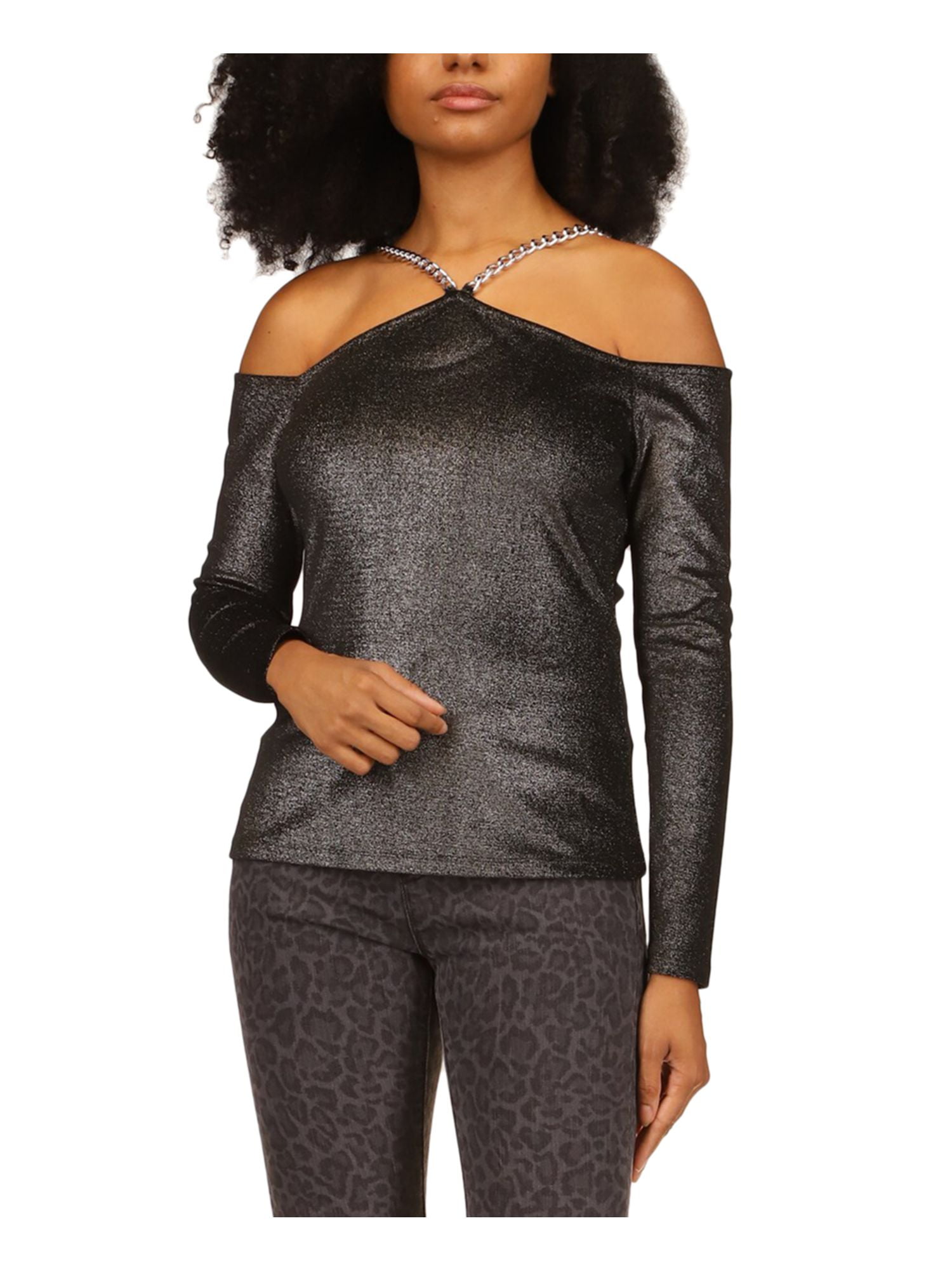 black and gold cold shoulder top