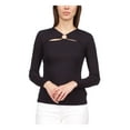 thumbnail image 1 of MICHAEL MICHAEL KORS Womens Black Cut Out Ribbed Ring Hardware Long Sleeve V Neck Top S, 1 of 4