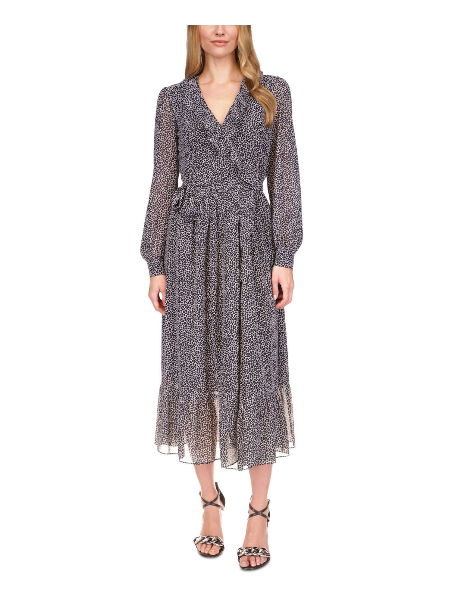 REBECCA TAYLOR Womens Ivory Cotton Tie Ruffled Striped Flutter Sleeve Surplice Neckline Mini Party Wrap Dress main image 1