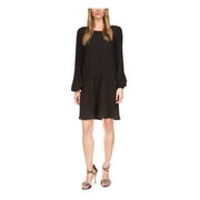 MICHAEL MICHAEL KORS Womens Black Pleated Unlined Keyhole Back Long Sleeve Crew Neck Mini Party Shift Dress L