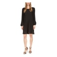 thumbnail image 1 of MICHAEL MICHAEL KORS Womens Black Pleated Unlined Keyhole Back Long Sleeve Crew Neck Mini Party Shift Dress XL, 1 of 2