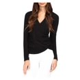 thumbnail image 1 of MICHAEL MICHAEL KORS Womens Black Stretch Textured Ruched Pullover Style Long Sleeve Surplice Neckline Evening Faux Wrap Top M, 1 of 3