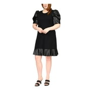 MICHAEL MICHAEL KORS Womens Black Zippered Unlined Darted Gathered Ruffled Pouf Sleeve Round Neck Above The Knee Evening Fit + Flare Dress Plus 4X