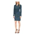 thumbnail image 1 of MICHAEL MICHAEL KORS Womens Blue Ruched Unlined Snap Closure Front Long Sleeve Collared Short Sheath Dress L, 1 of 2