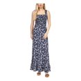 thumbnail image 1 of MICHAEL MICHAEL KORS Womens Navy Smocked Printed Sleeveless Square Neck Maxi Sheath Dress M, 1 of 4