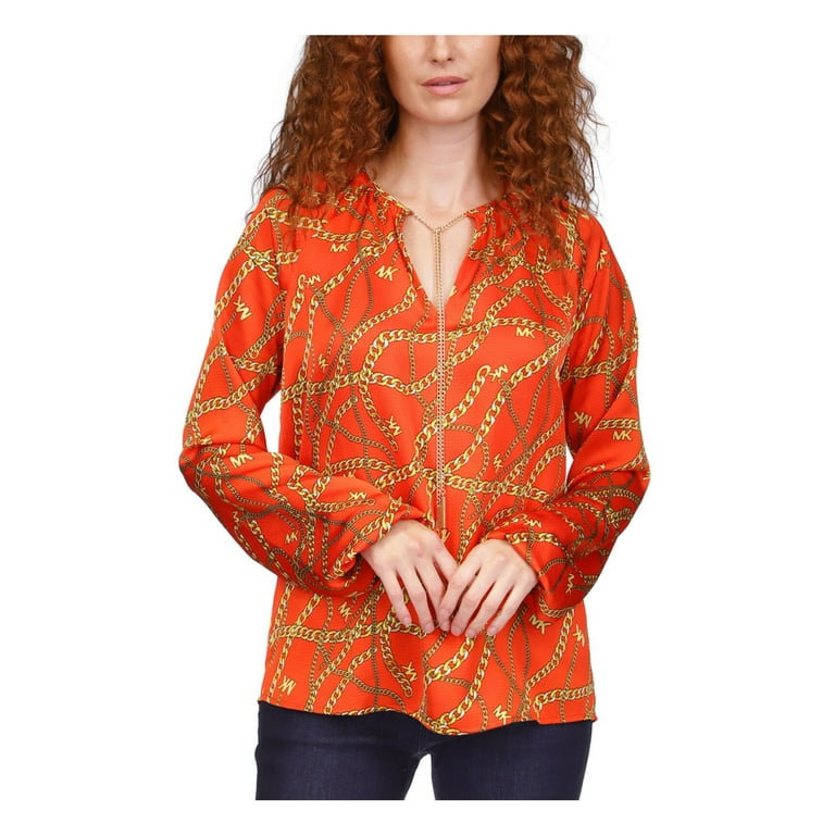 MICHAEL MICHAEL KORS Womens Orange Gathered Unlined Chain MICHAEL MICHAEL KORS Womens Orange Gathered Unlined Chain
