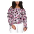 thumbnail image 1 of MICHAEL MICHAEL KORS Womens Pink Ruffled Tie Unlined Floral 3/4 Sleeve Off Shoulder Blouse Plus 2X, 1 of 4