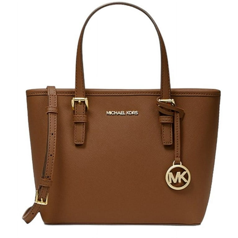 MICHAEL KORS JET SET TRAVEL SMALL SAFFIANO LEATHER TOP ZIP TOTE BAG  (LUGGAGE)