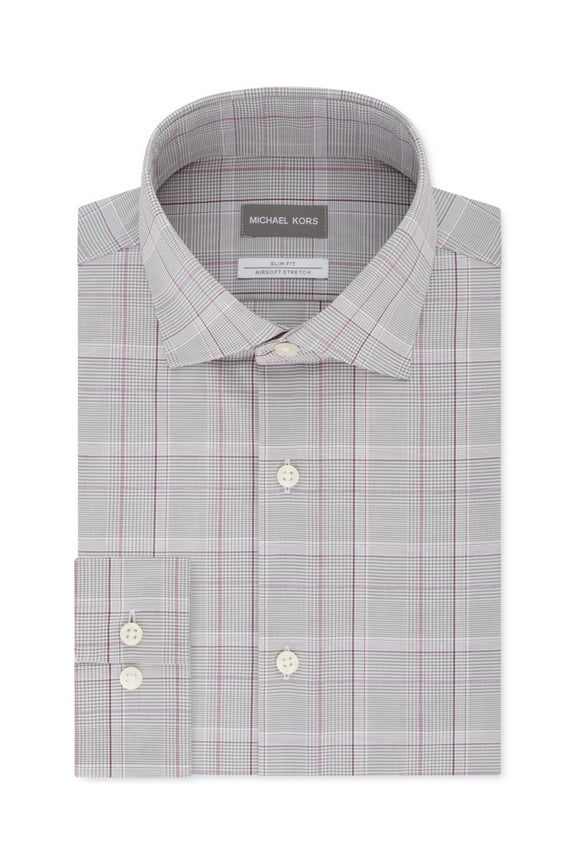 Mens Slim Fit Plaid Button-Down Shirt Gray XL