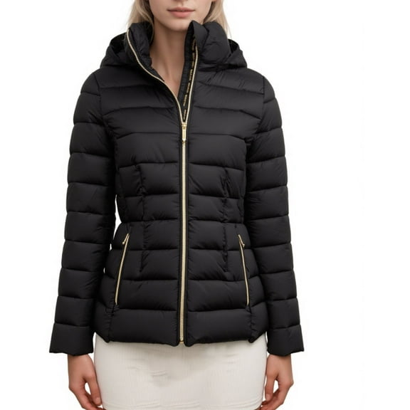 MICHAEL Michael Kors Packable Puffer Jacket With Hood (Black, XXL)