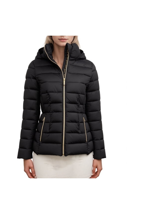 MICHAEL Michael Kors Packable Puffer Jacket With Hood (Black, XXL)