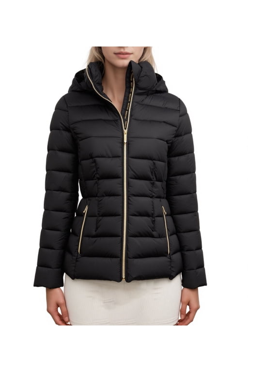 Packable Puffer Jacket With Hood (Black, XXXL)
