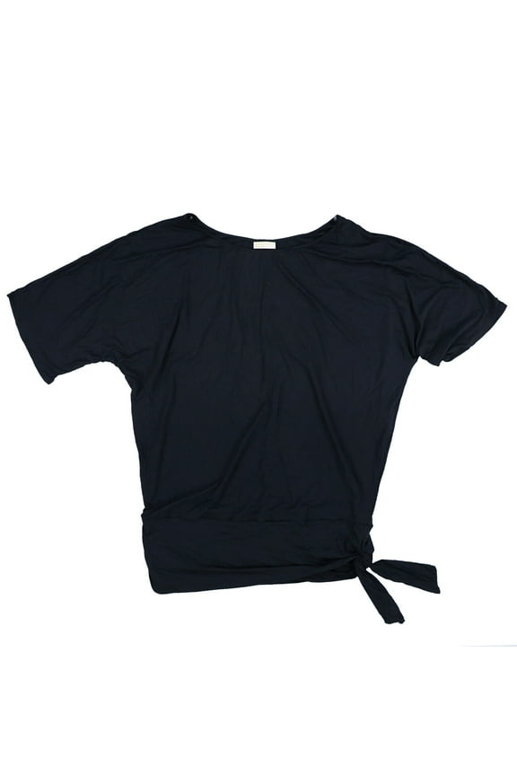 Womens Plus Size Swim Cover Up Short Sleeve Shirt Side-Tie Black 2X