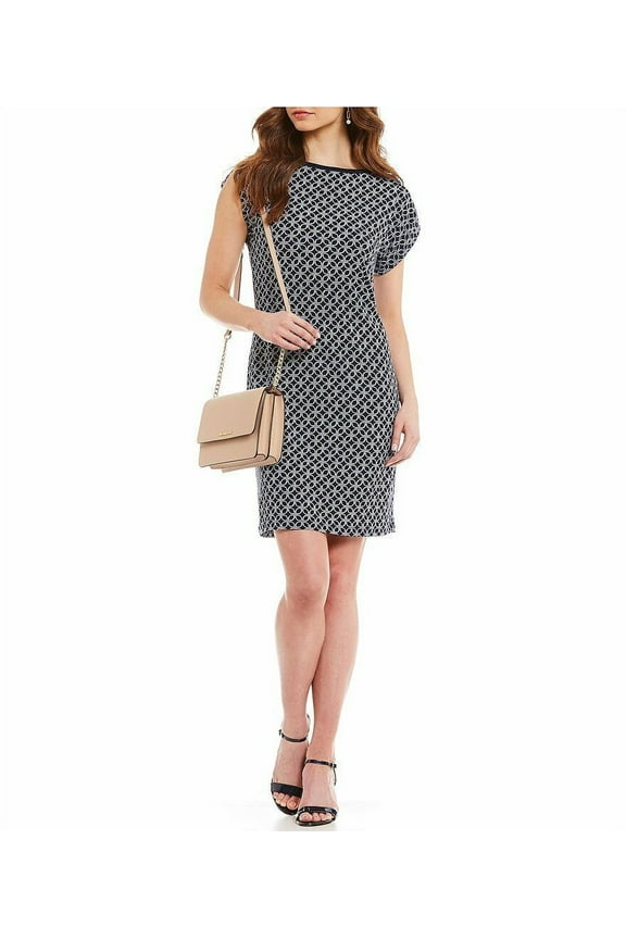 MICHAEL Michael Kors Rope Geometric Print Matte Jersey Dress True Navy White XXS