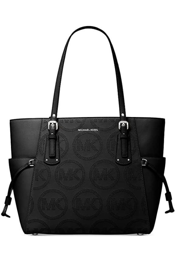 Voyager East/West MK Monogram Leather Tote Black