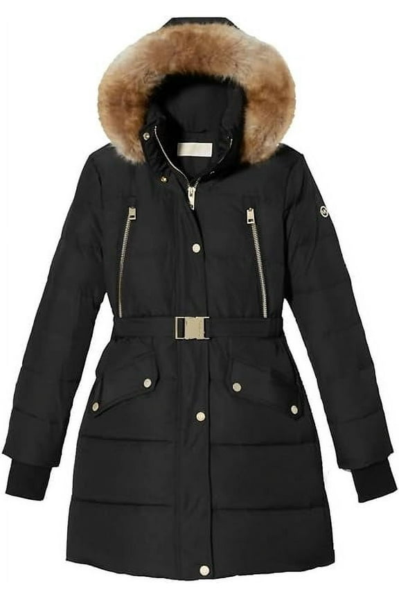 MICHAEL Michael Kors Women's Down Winter Coat With Hood (Black, 2XL)