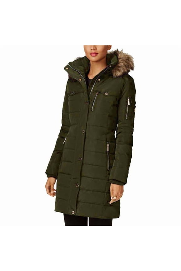 MICHAEL Michael Kors Women's Down Winter Coat with Zip Out Hood– Perfect Jacket for Harsh Weather (DarkMoss, L)