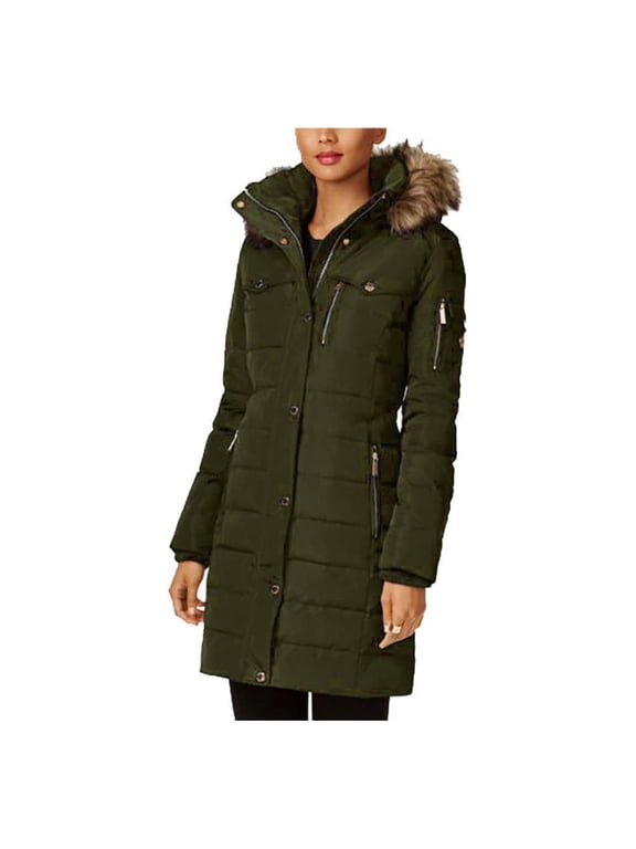 MICHAEL Michael Kors Women's Puffer Winter Coat with Zip Out Hood Dark Moss XS