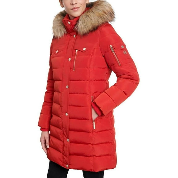 MICHAEL Michael Kors Women's Down Winter Coat with Zip Out Hood Terracotta (BrightTerracotta, L)