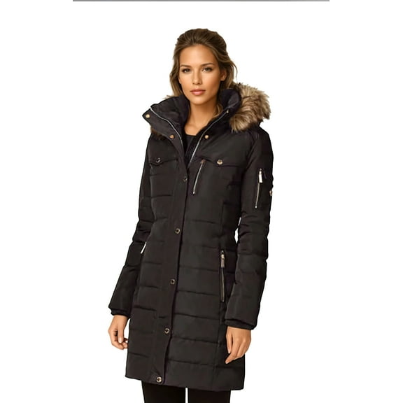 MICHAEL Michael Kors Women's Hooded Winter Coat with Zipper Pockets (Black, S)