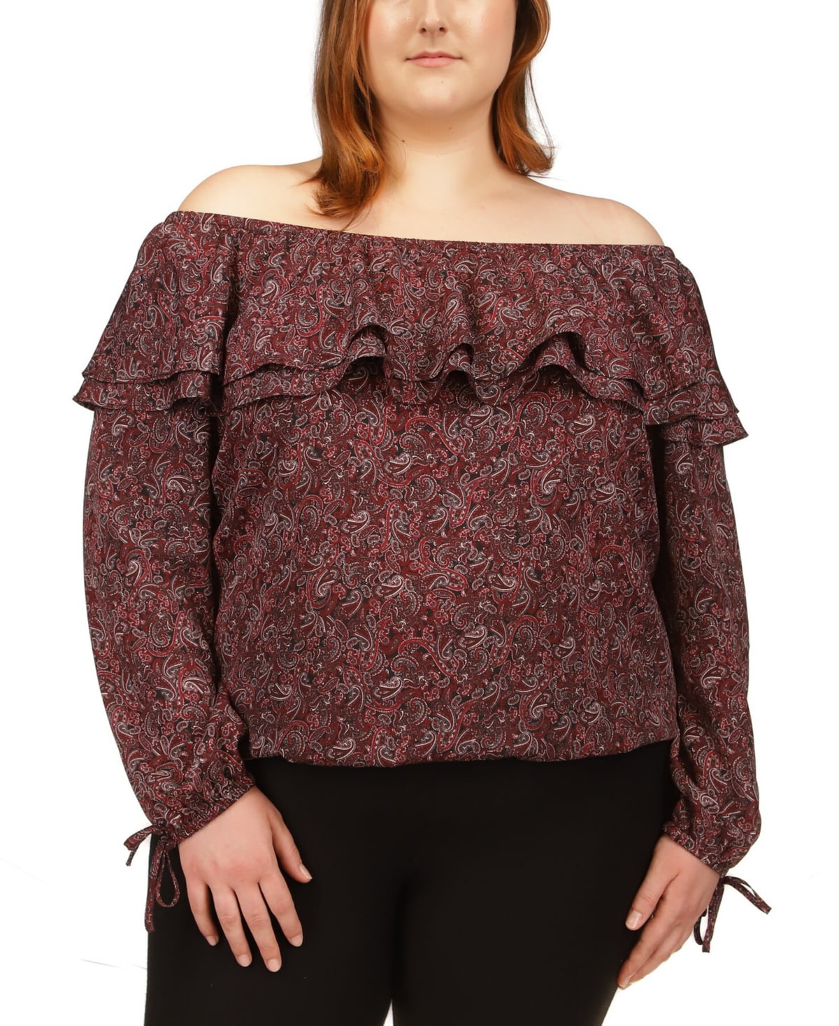 MICHAEL Michael Kors Women's Plus Pop Paisley Ruffle Top (0X, Royal ...