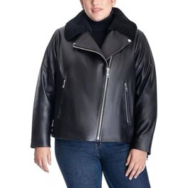 Michael Kors Ladies Crinkled Leather Moto Jacket in Black