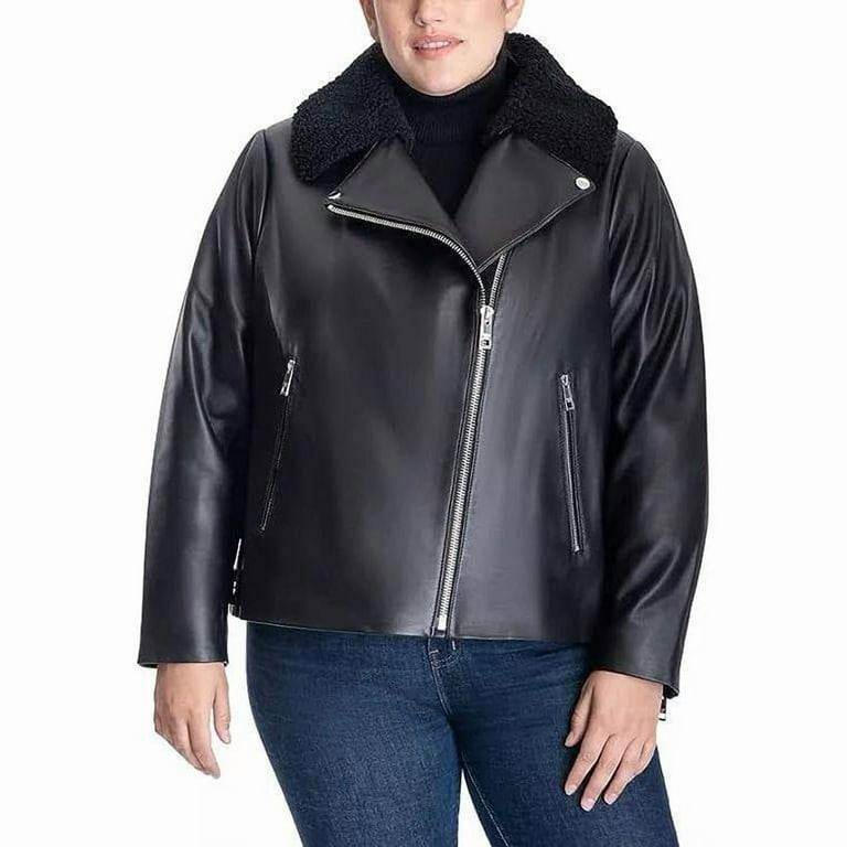 MICHAEL Michael Kors Women's Plus Size Moto Leather Jacket-Black