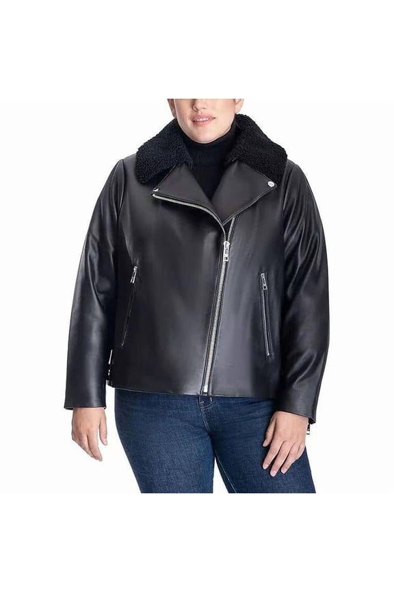 MICHAEL Michael Kors Women's Plus Size Moto Leather Jacket-Black / 3X Plus
