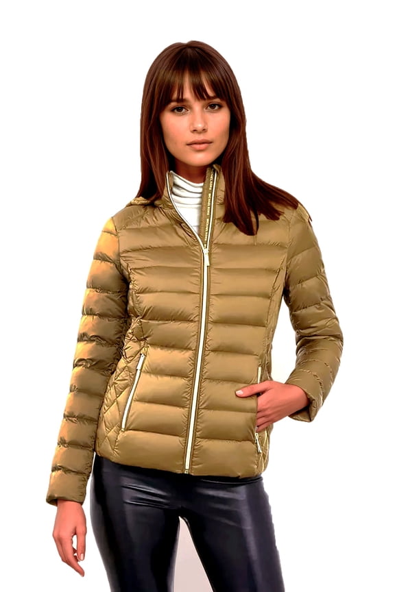 MICHAEL Michael Kors Women's Puffer Down Packable Jacket (Nylon, DarkCamel, XL)