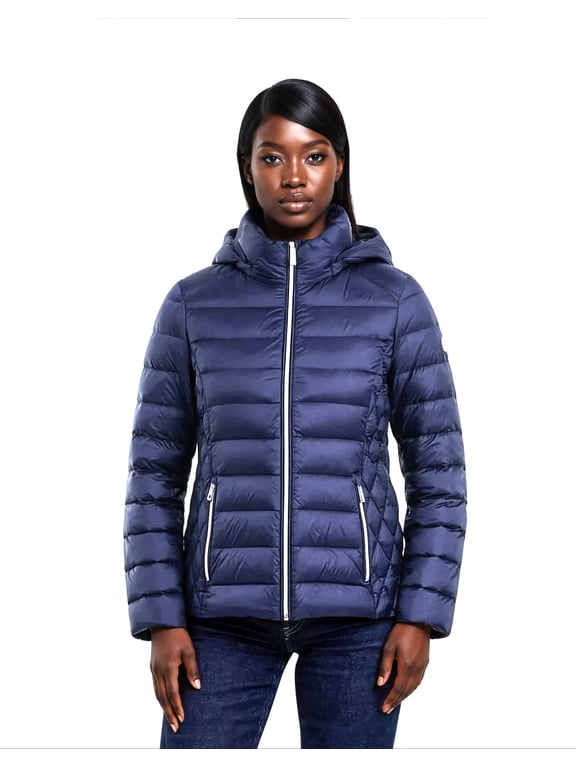 MICHAEL Michael Kors Women's Puffer Down Packable Jacket (Nylon, Navy, L)