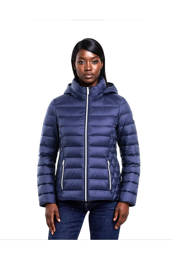 MICHAEL Michael Kors Women's Puffer Down Packable Jacket (Nylon, Navy, L)