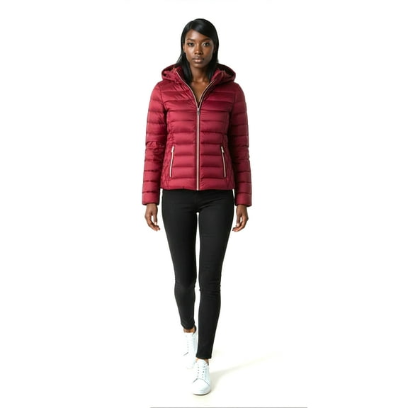 MICHAEL Michael Kors Women's Puffer Down Packable Jacket (Nylon, Rhubarb, S)