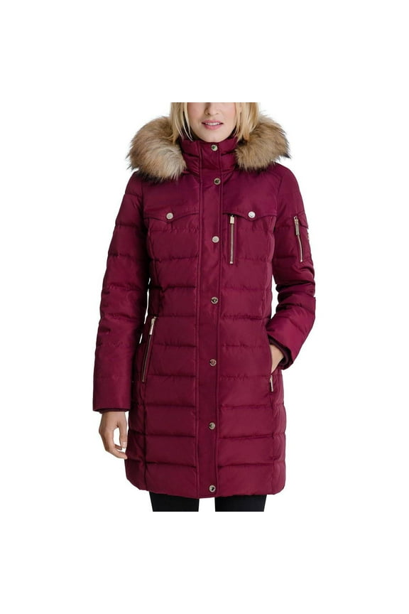 MICHAEL Michael Kors Women's Puffer Winter Coat with Zip Out Hood (Merlot, S)