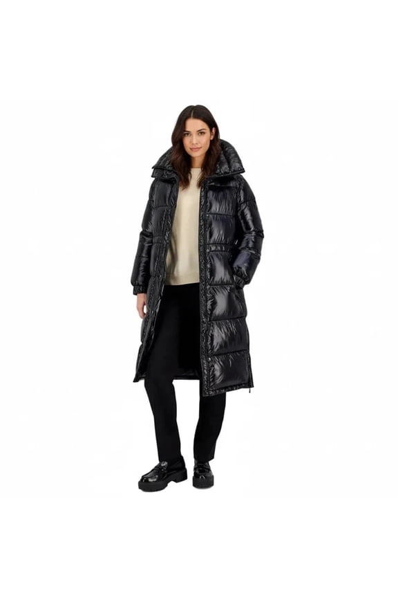 MICHAEL Michael Kors Women's Shiny Anorak Puffer Coat (Black, S)
