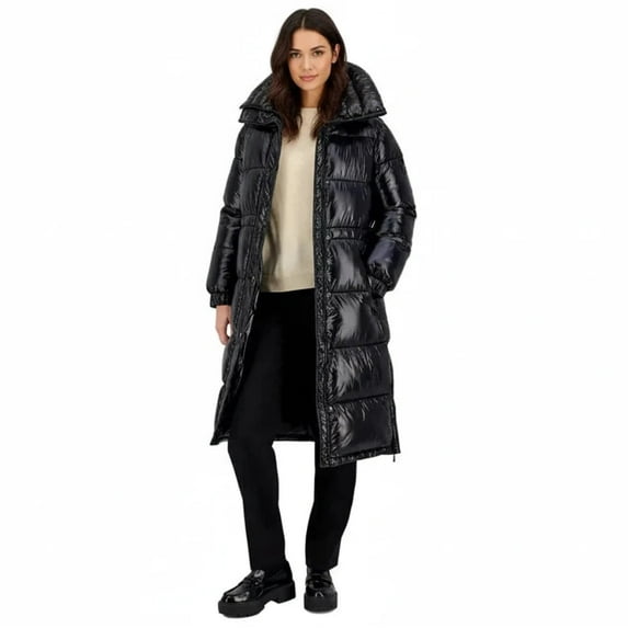MICHAEL Michael Kors Women's Shiny Anorak Puffer Coat (Black, S)