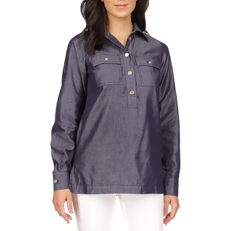 MICHAEL Michael Kors Womens 1/2 Placket Collared Tunic Top 